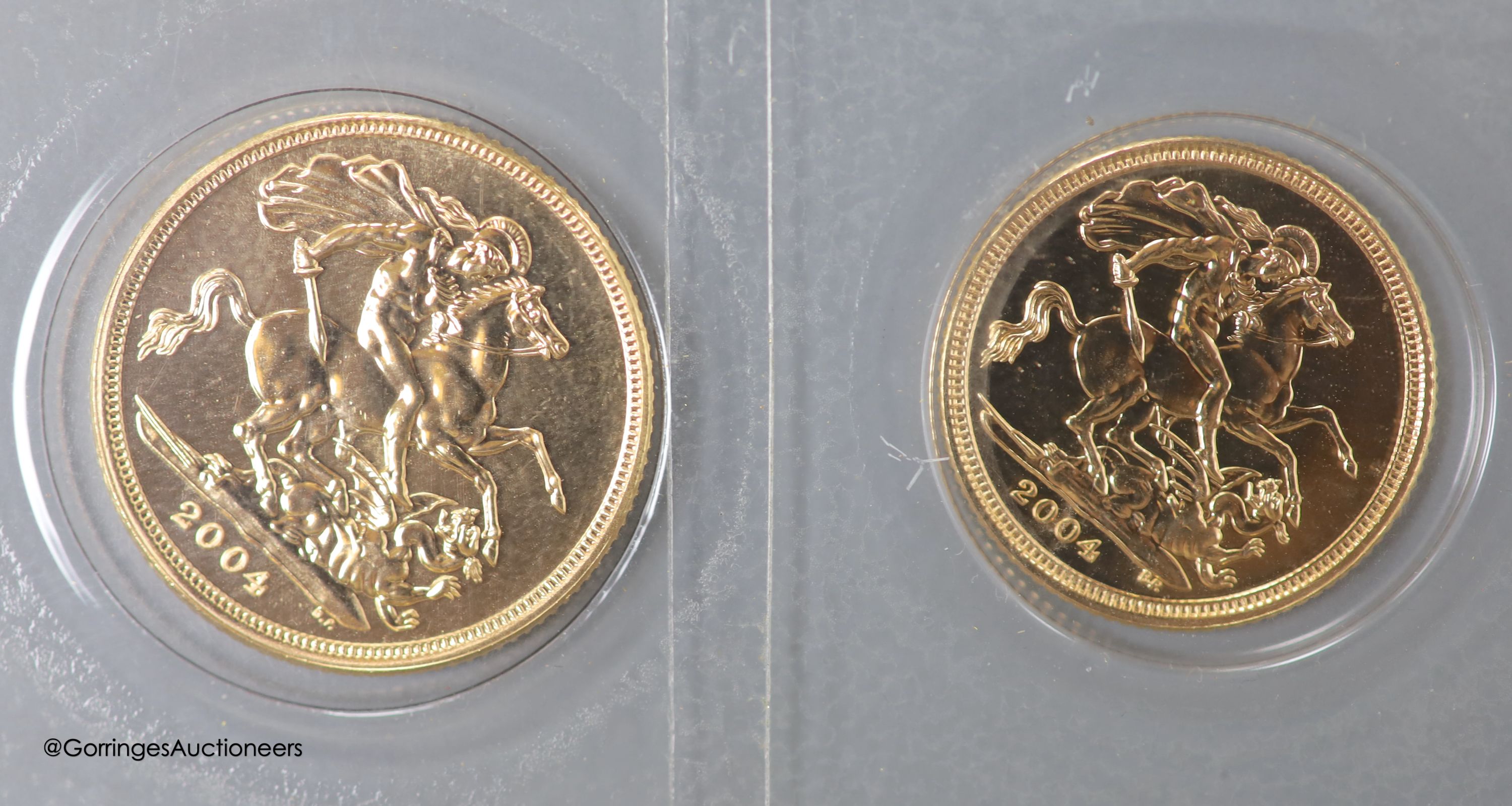 A QEII gold sovereign and half sovereign, 2004